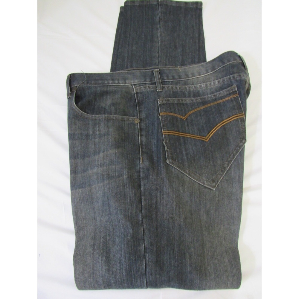 RI Raw Industries Jeans Mens 38 Blue Cotton Straight Leg 5 Pocket Gold Trim
